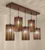Hexa 5 Lights Brown Solid Wood Linear Chandelier Cluster Hanging Light