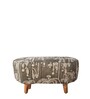 Hexa Acacia Wood Pouffe in Dark Grey Printed Fabric