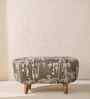 Hexa Acacia Wood Pouffe in Dark Grey Printed Fabric