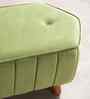 Hexa Acacia Wood Pouffe in Green Velvet Fabric