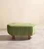 Hexa Acacia Wood Pouffe in Green Velvet Fabric