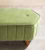 Hexa Acacia Wood Pouffe in Green Velvet Fabric