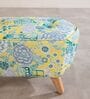 Hexa Acacia Wood Pouffe in Yellow Fabric