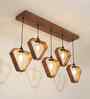 Hexad 5 Lights Brown Solid Wood Linear Chandelier Cluster Hanging Light