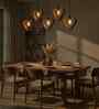 Hexad 5 Lights Brown Solid Wood Linear Chandelier Cluster Hanging Light