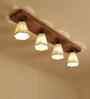 Hexagon 4 Lights Beige and Brown Solid Wood Flush Mounted Ceiling Light