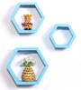 Hexagon Floating Wall Shelf Set of 3 in Sky Blue Colour