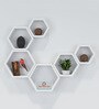 Set of 6 Engineered Wood Hexagon Shape Wall Shelf in White Colour