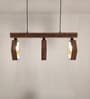 Hexagram 3 Lights Brown Solid Wood Linear Chandelier Cluster Hanging Light
