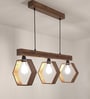 Hexagram 3 Lights Brown Solid Wood Linear Chandelier Cluster Hanging Light