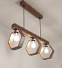 Hexagram 3 Lights Brown Solid Wood Linear Chandelier Cluster Hanging Light