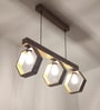 Hexagram 3 Lights Brown Solid Wood Linear Chandelier Cluster Hanging Light