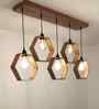 Hexagram 5 Lights Brown Solid Wood Linear Chandelier Cluster Hanging Light