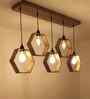 Hexagram 5 Lights Brown Solid Wood Linear Chandelier Cluster Hanging Light