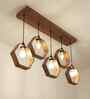 Hexagram 5 Lights Brown Solid Wood Linear Chandelier Cluster Hanging Light
