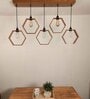 Hexagram 5 Lights Brown Solid Wood Linear Chandelier Cluster Hanging Light