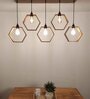 Hexagram 5 Lights Brown Solid Wood Linear Chandelier Cluster Hanging Light