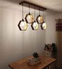 Hexagram 5 Lights Brown Solid Wood Linear Chandelier Cluster Hanging Light