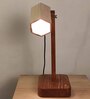Hexspot Brown Wooden Table Lamp With Beige Wooden Lampshade