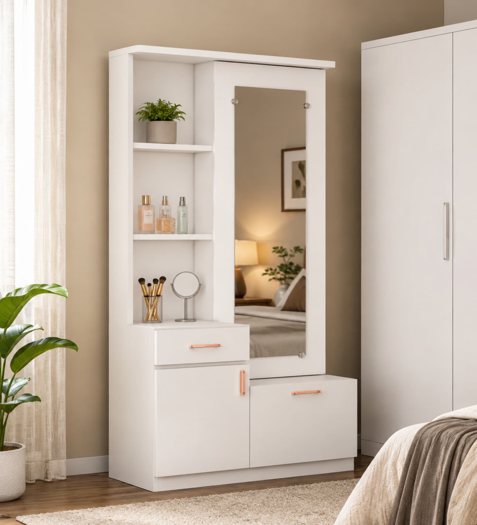 HGK Checkmate Dressing Table In White Finish With Shelf Storage