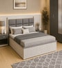 HGK Upholstered Grey Colour Bed With Hydraulic Storage In Walnut Finish