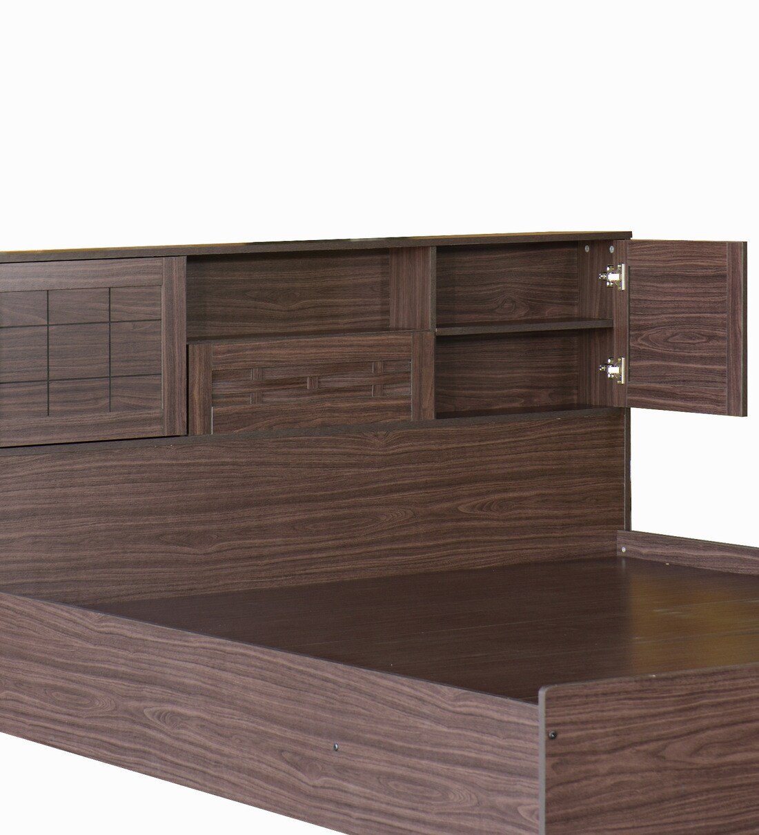 Buy Hideki Blackline King Size Bed with Storage in Walnut Finish Mintwud by Pepperfry Online