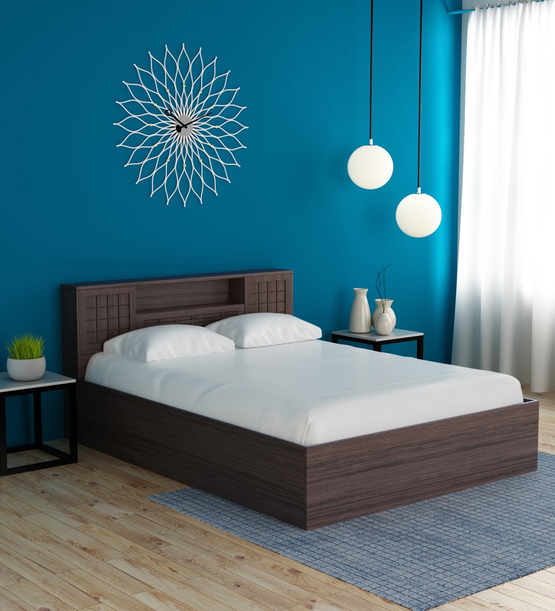 Buy Hideki Blackline King Size Bed with Storage in Walnut Finish