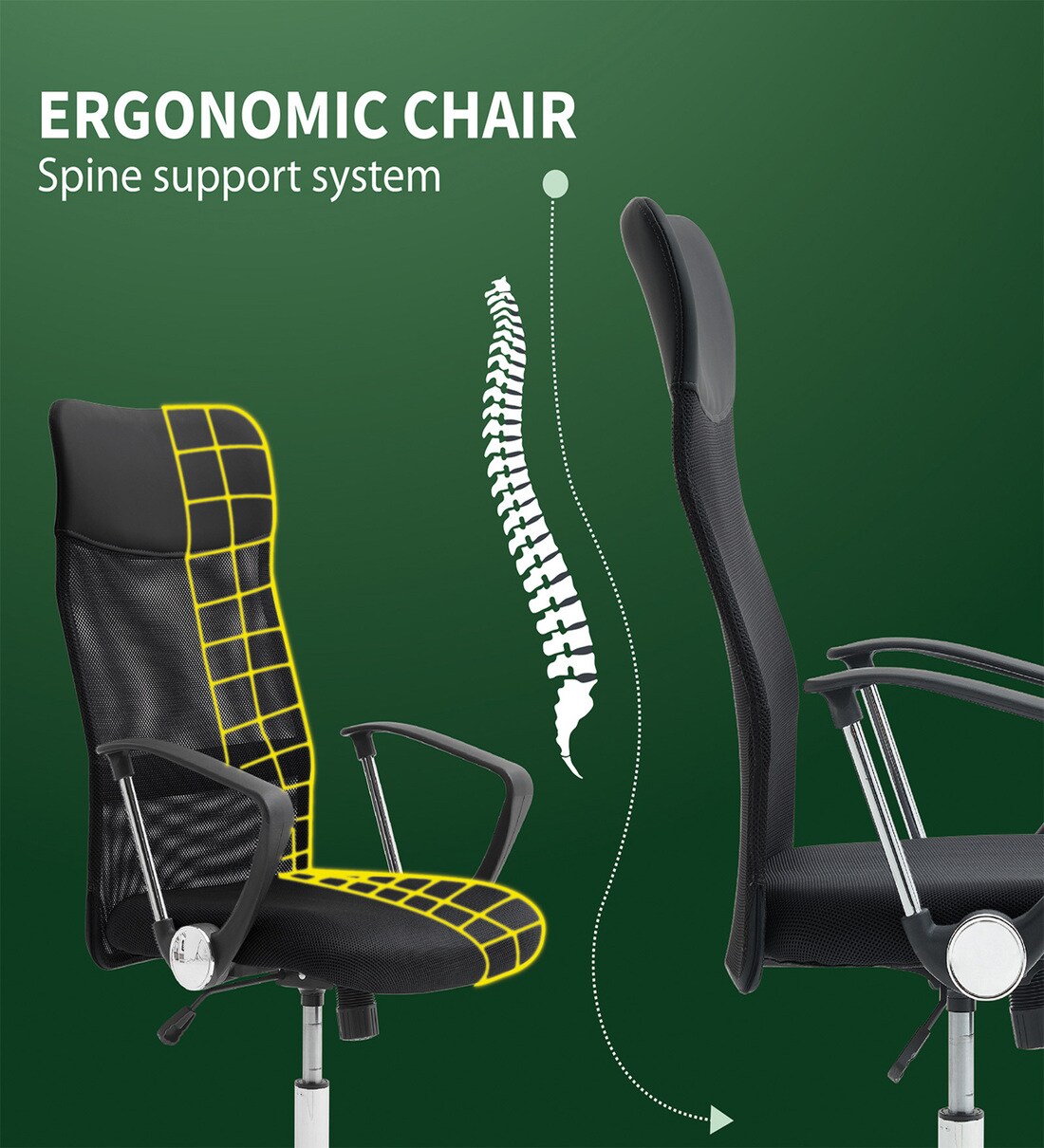 Buy High Back Ergonomic chair in Black Colour by Bantia Furniture