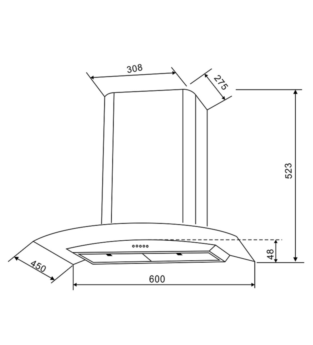 Buy Hindware Decorative Hoods Kylis Neo 600 Air Flow1100 M/3 hr Push