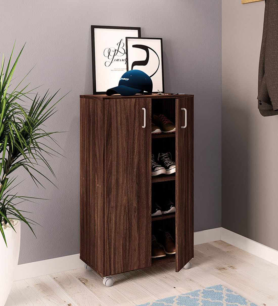 Buy Hiroto Shoe Rack in Brown Colour Mintwud By Pepperfry Online