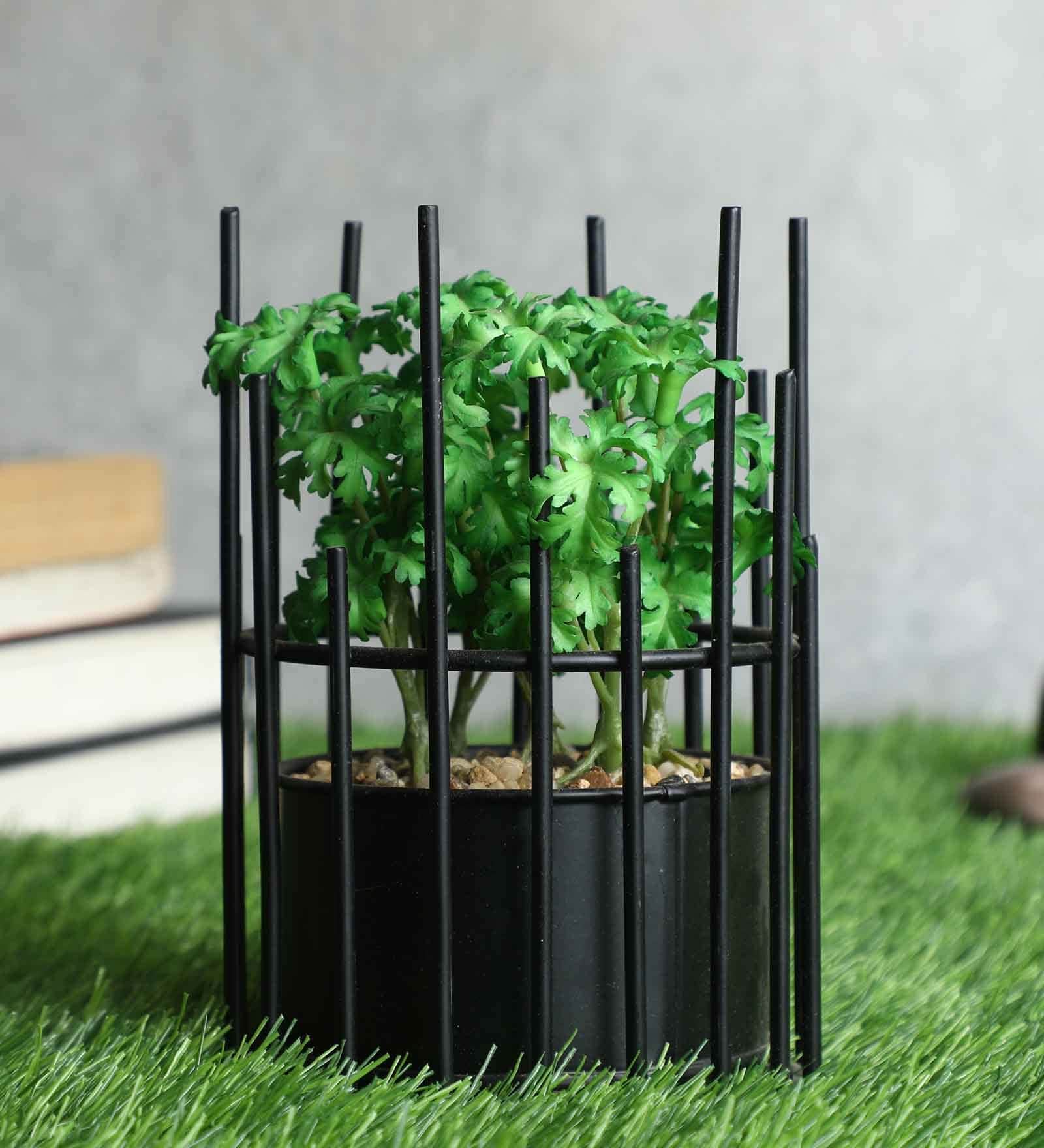 Hide Green Polyester Hide Metallic Artificial Bonsai With Black Pot