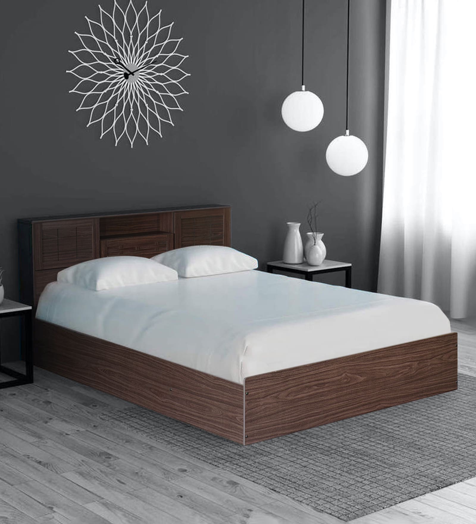 Buy Hideki Queen Size Bed in Walnut Finish with Box Storage at 13 OFF