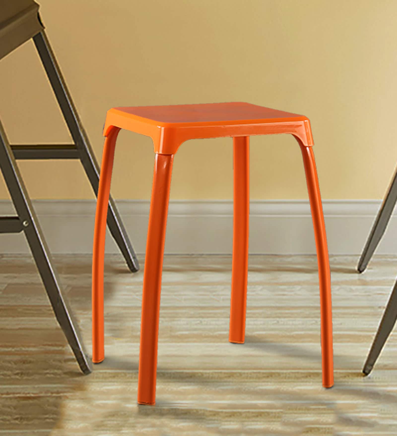 Buy Aldo Stackable High Gloss Stool in Orange Colour by Hometown Online