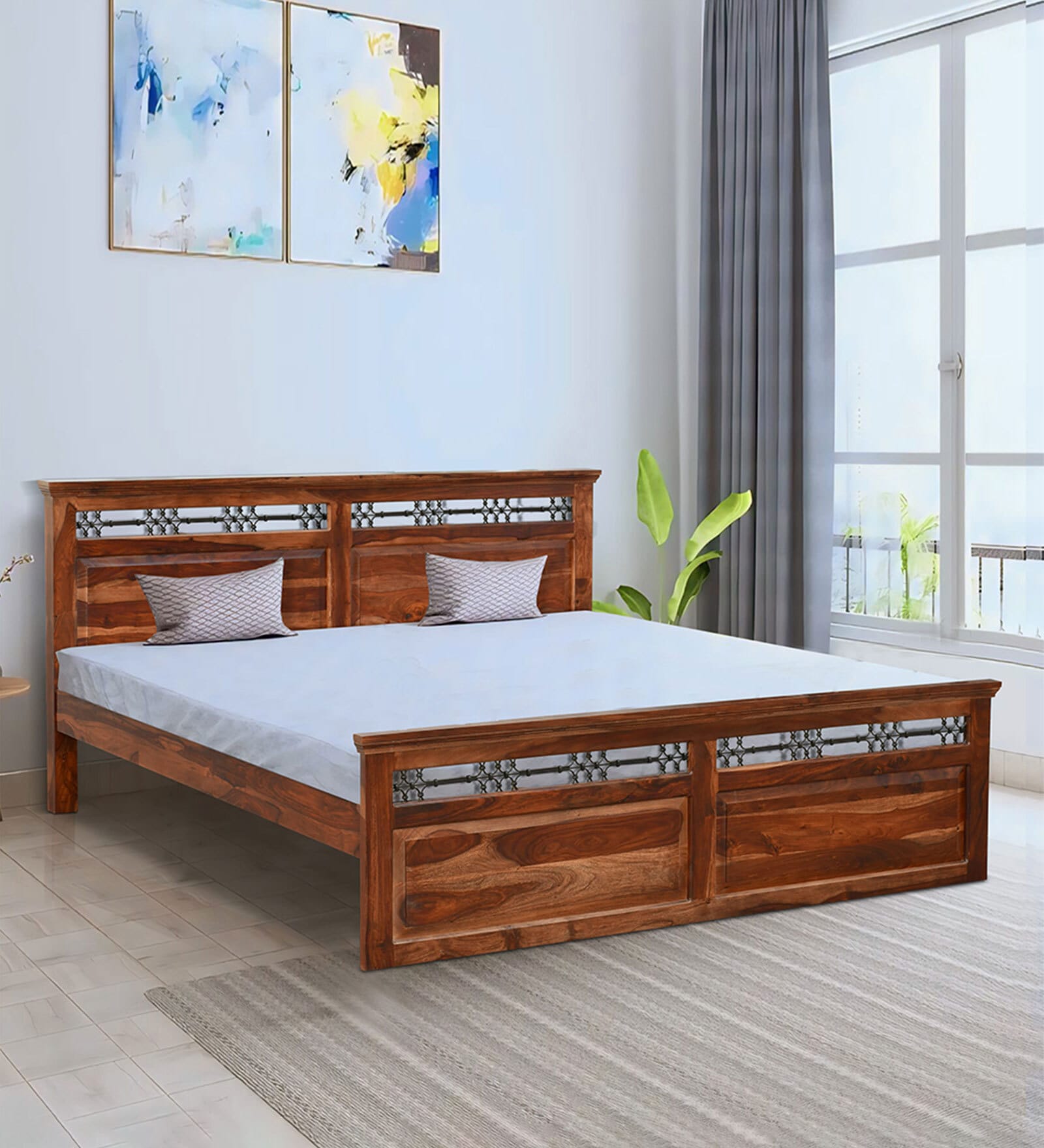 Hilton Sheesam Wood King Size Bed in Brown Finish