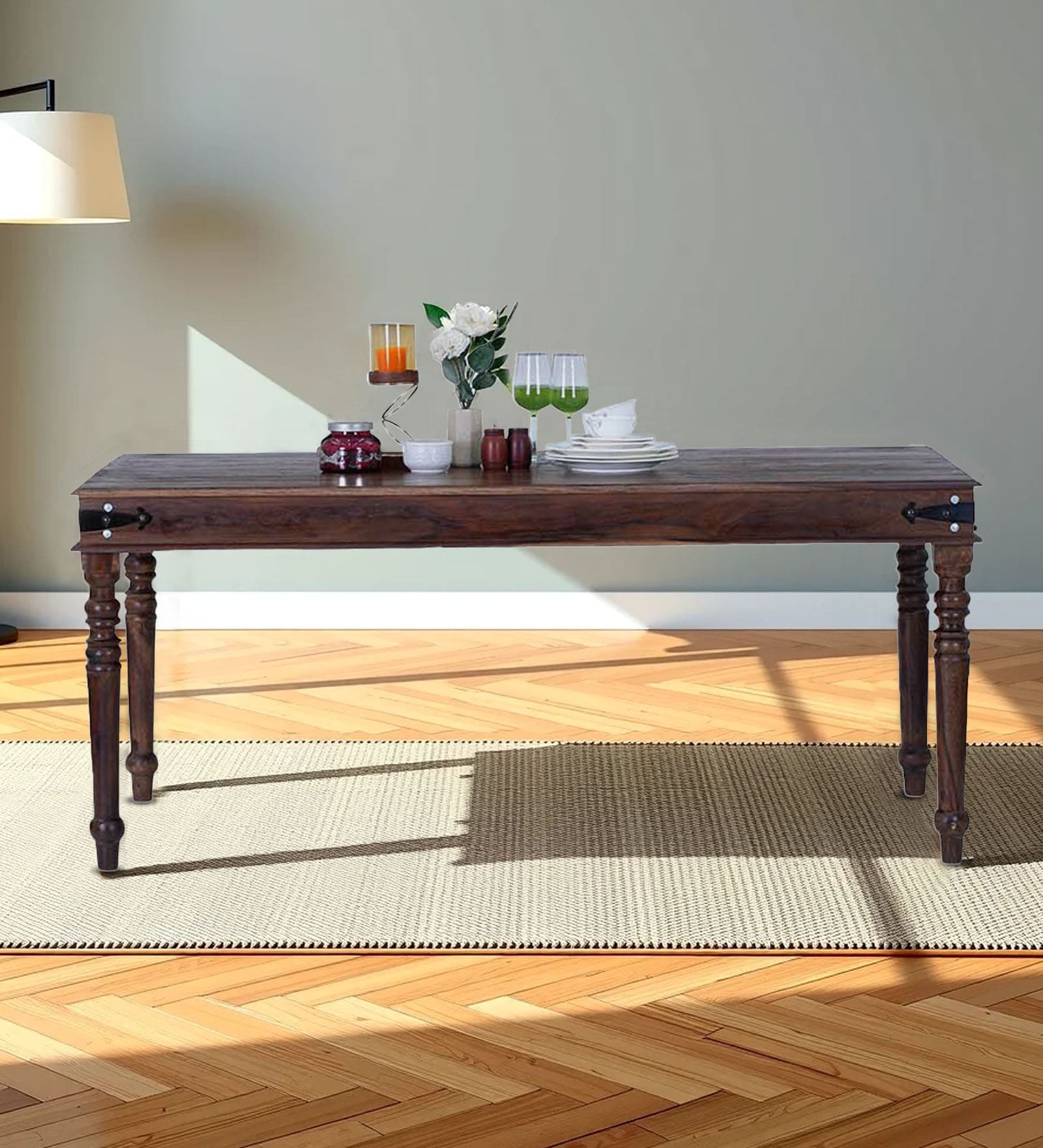 Hilton Sheesham Wood 6 Seater Dining Table In Brown Finish
