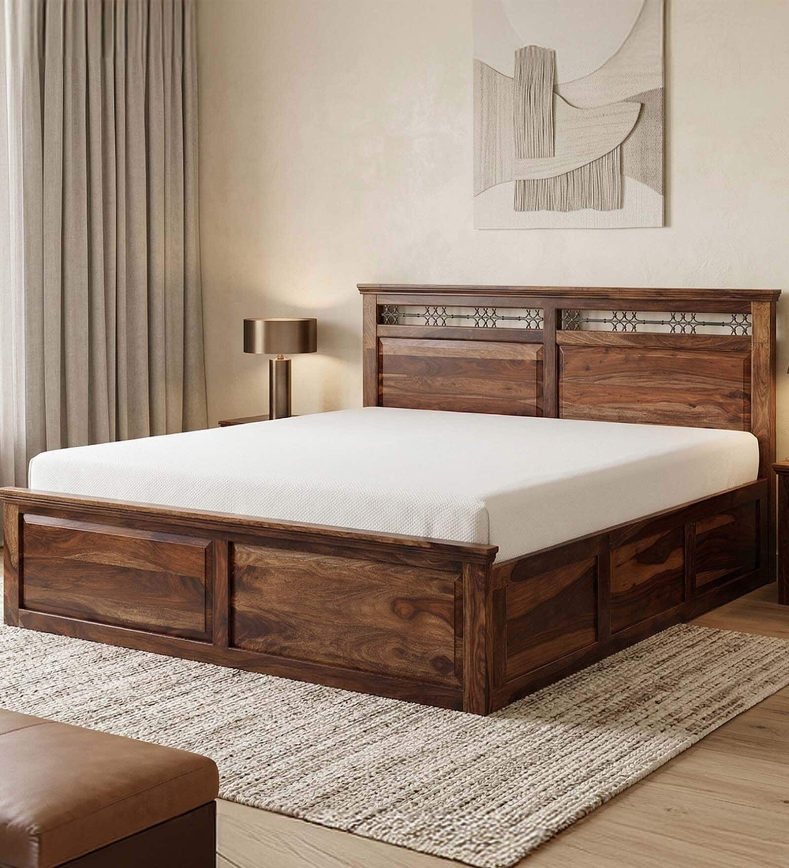Hilton Wooden King Sized Bed In Brown Finish With Hydraulic Storage