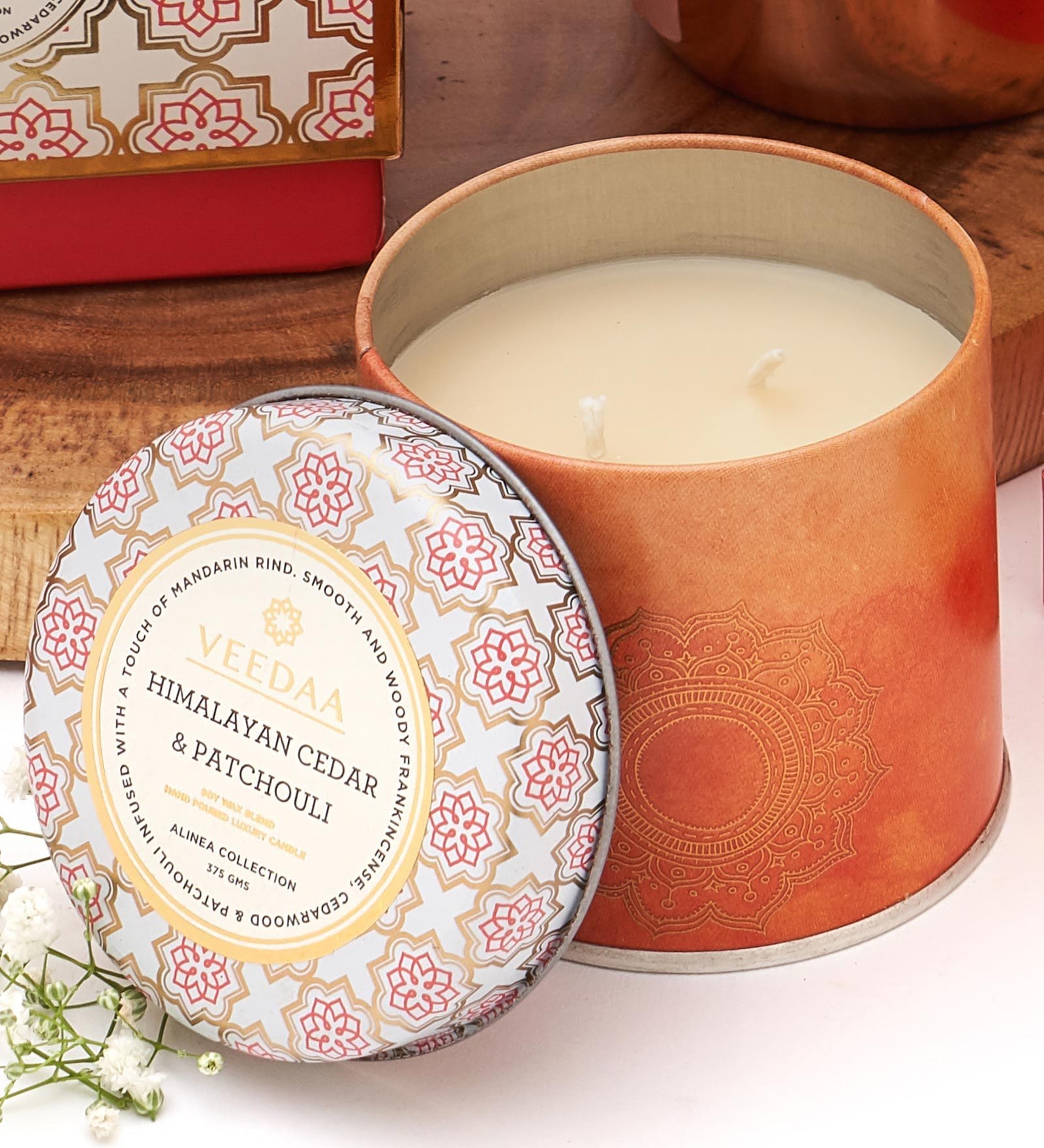 Buy Himalayan Cedar & Patchouli Mason Tin Soy Scented Candle By Veedaa