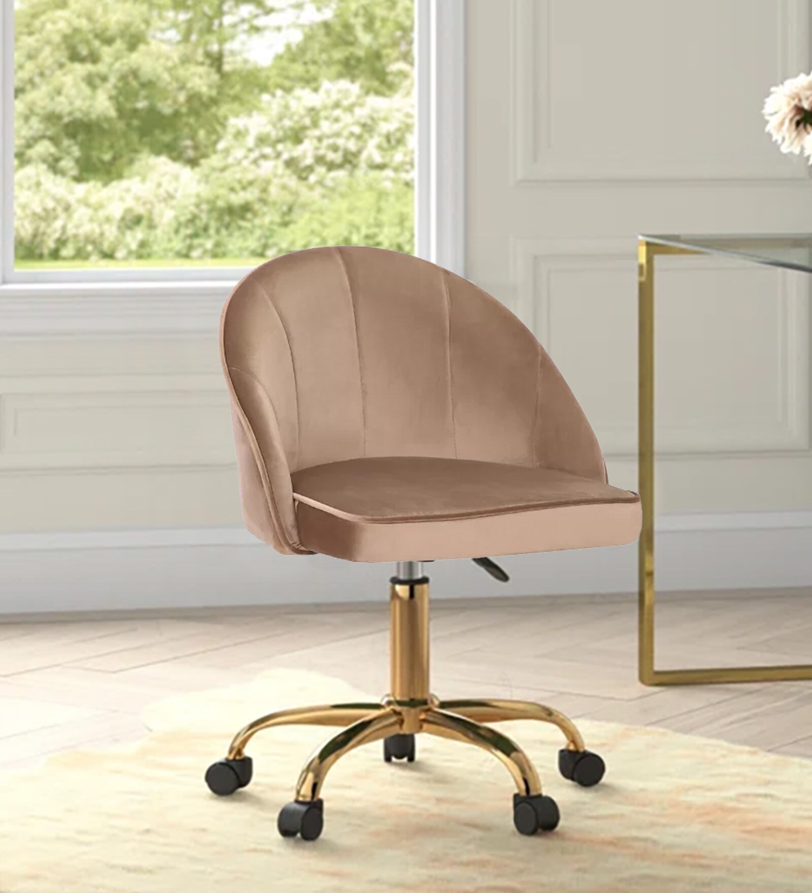 Hindmen Velvet Guest Chair In Brown Colour
