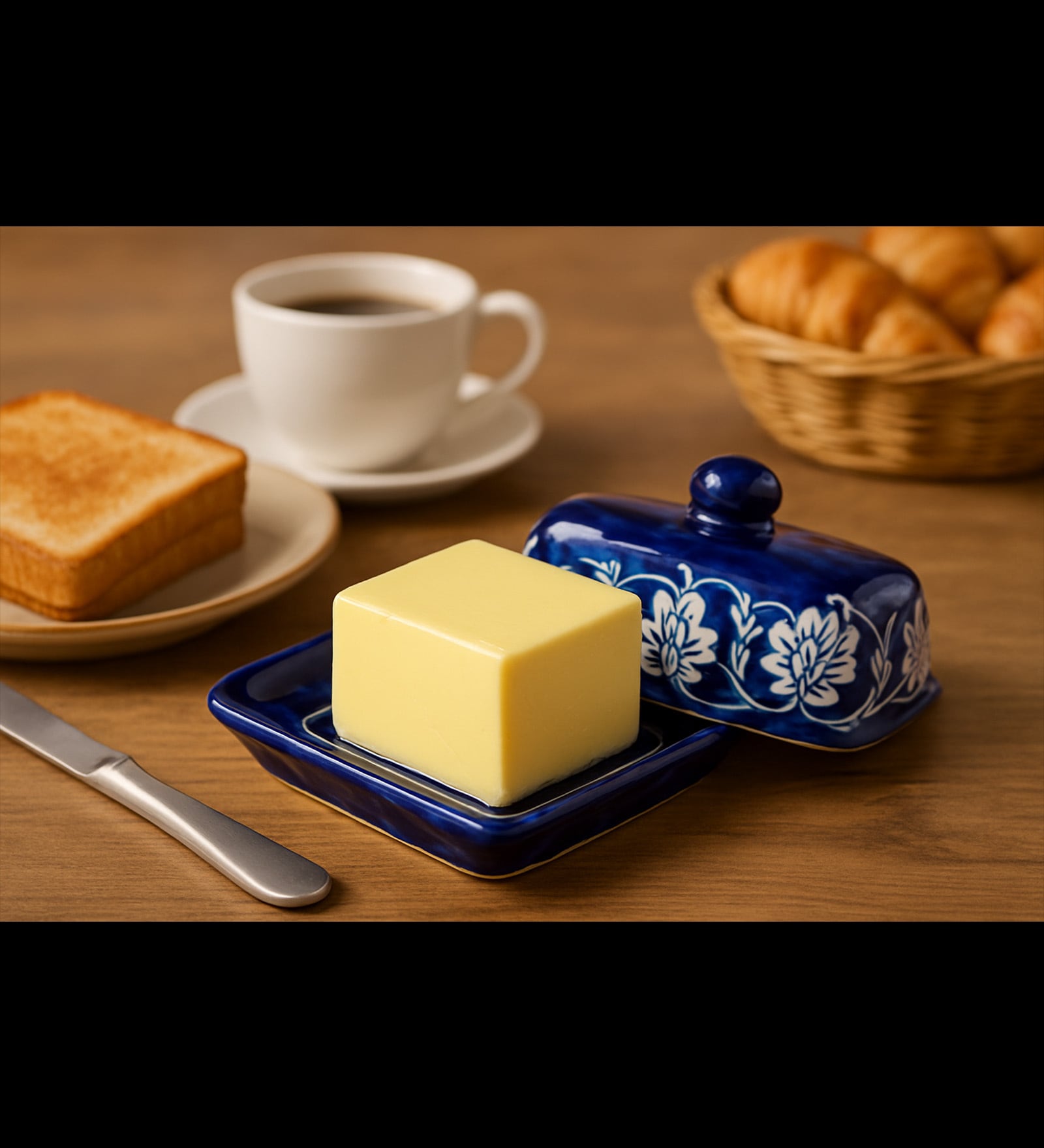 Blue Meadow Ceramic butterdish Handmade Container with Tray & lid Microwave & Dishwasher Safe Serve Ware