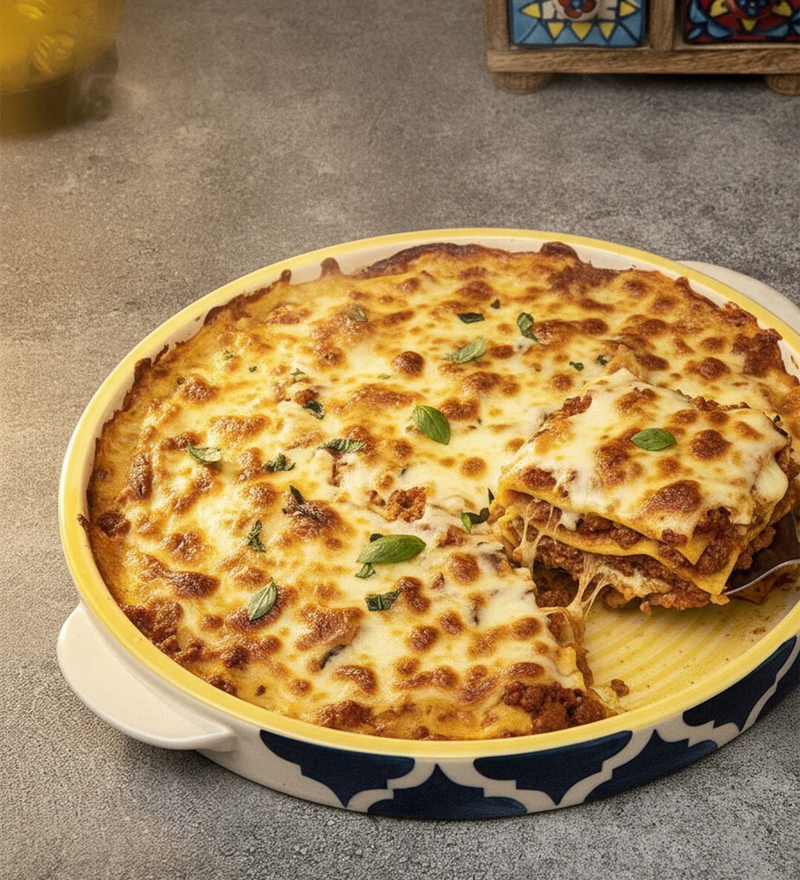 Hand Painted Ceramic Serving Sizzler Tray Microwave Safe Set (9.5 Inch, Blue, Yellow)