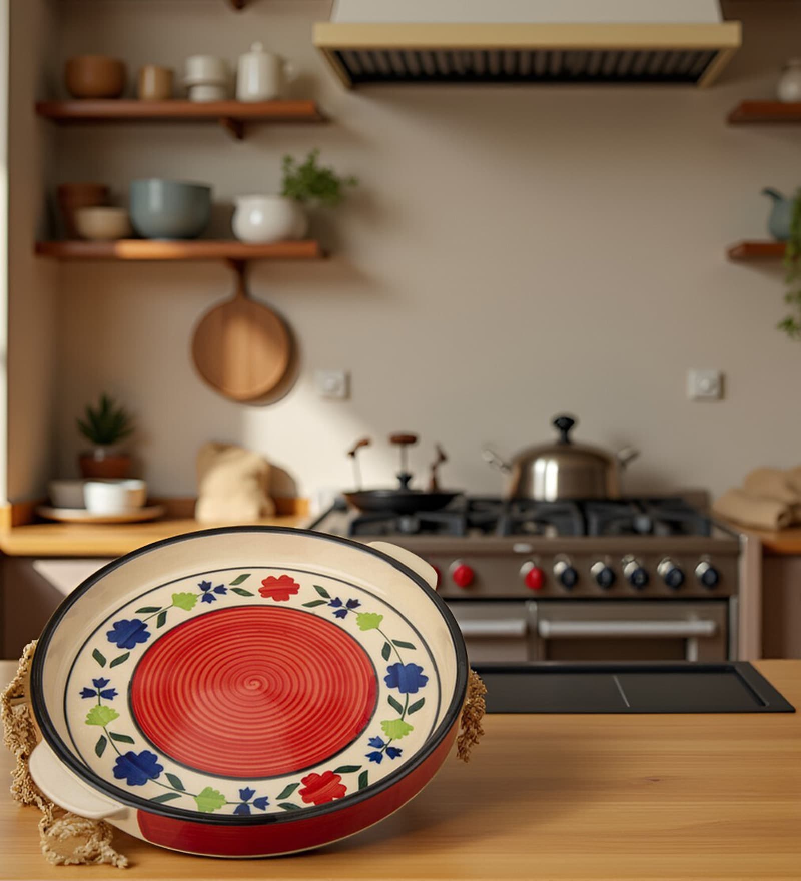 Hand Painted Multi Coloured Ceramic Serving Tray/Sizzler Tray Microwave Safe9.5 inch (Set of 1)