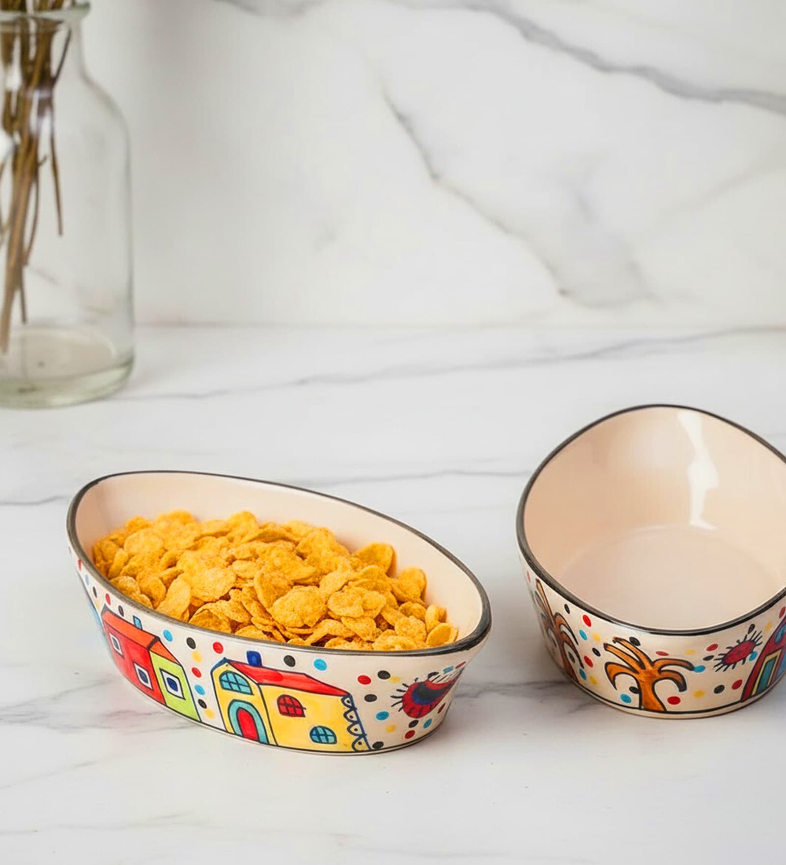 Rustic Village Charm Ceramic Bowl Set of 2(500ml Each)