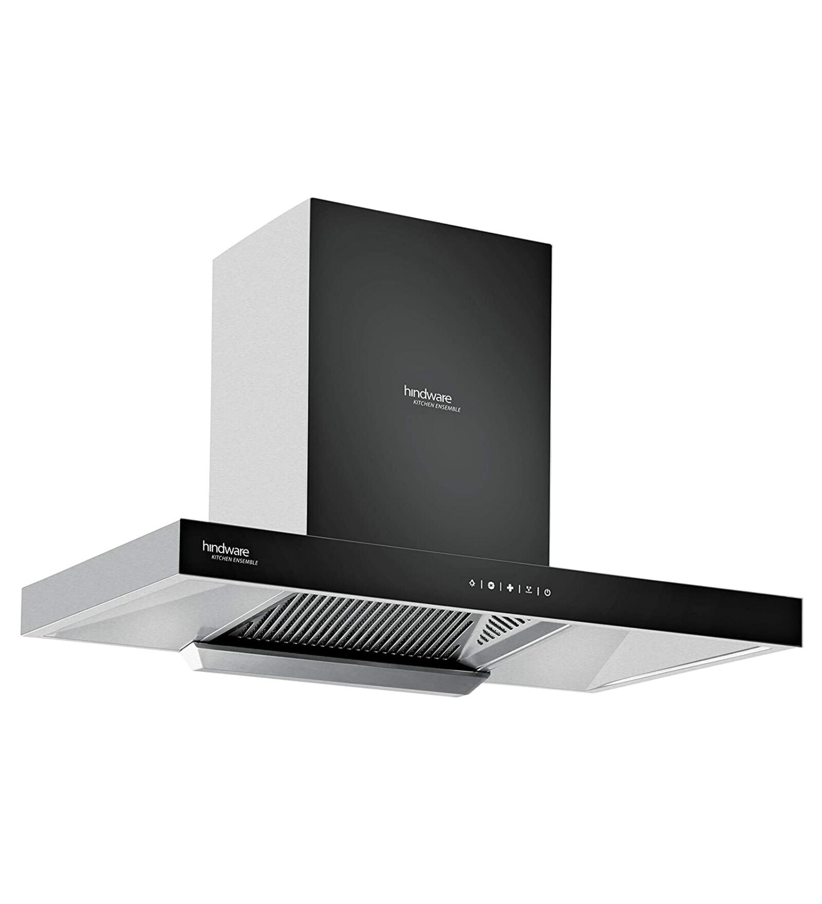 Hindware 90 cm 1200 m/HR Auto-Clean Angular Kitchen Chimney (C100161, Filterless Technology, Touch Control, Black and Inox)