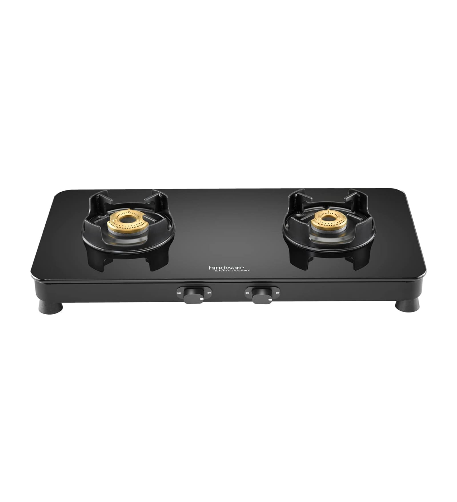 Hindware ALVERIO 2 Brass Burners Gas Stove With Glass Top, 8mm Toughened Glass (Black, Manual Ignition)