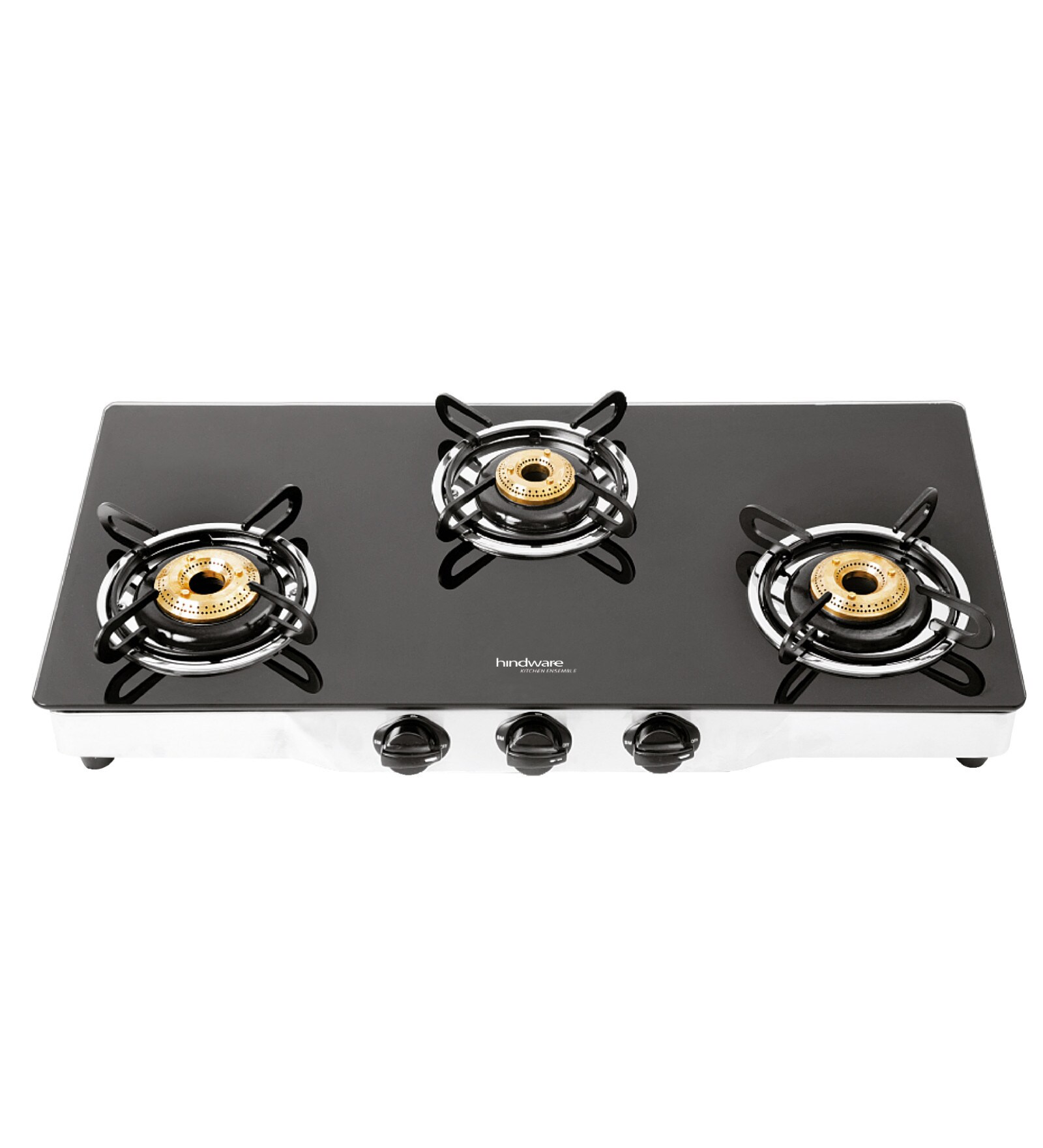 Buy Hindware Armo GL 3B AI Stainless Steel 3 Burner Cooktop, Black