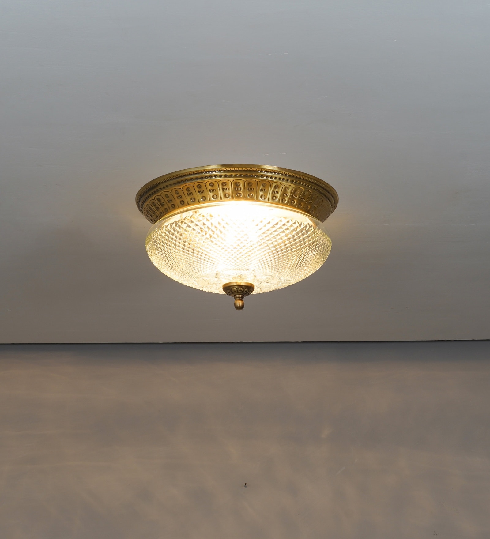 Hinkley Single Light Flush Mount Ceiling Light In Antique Brass Finish With Amber Rippled Glass