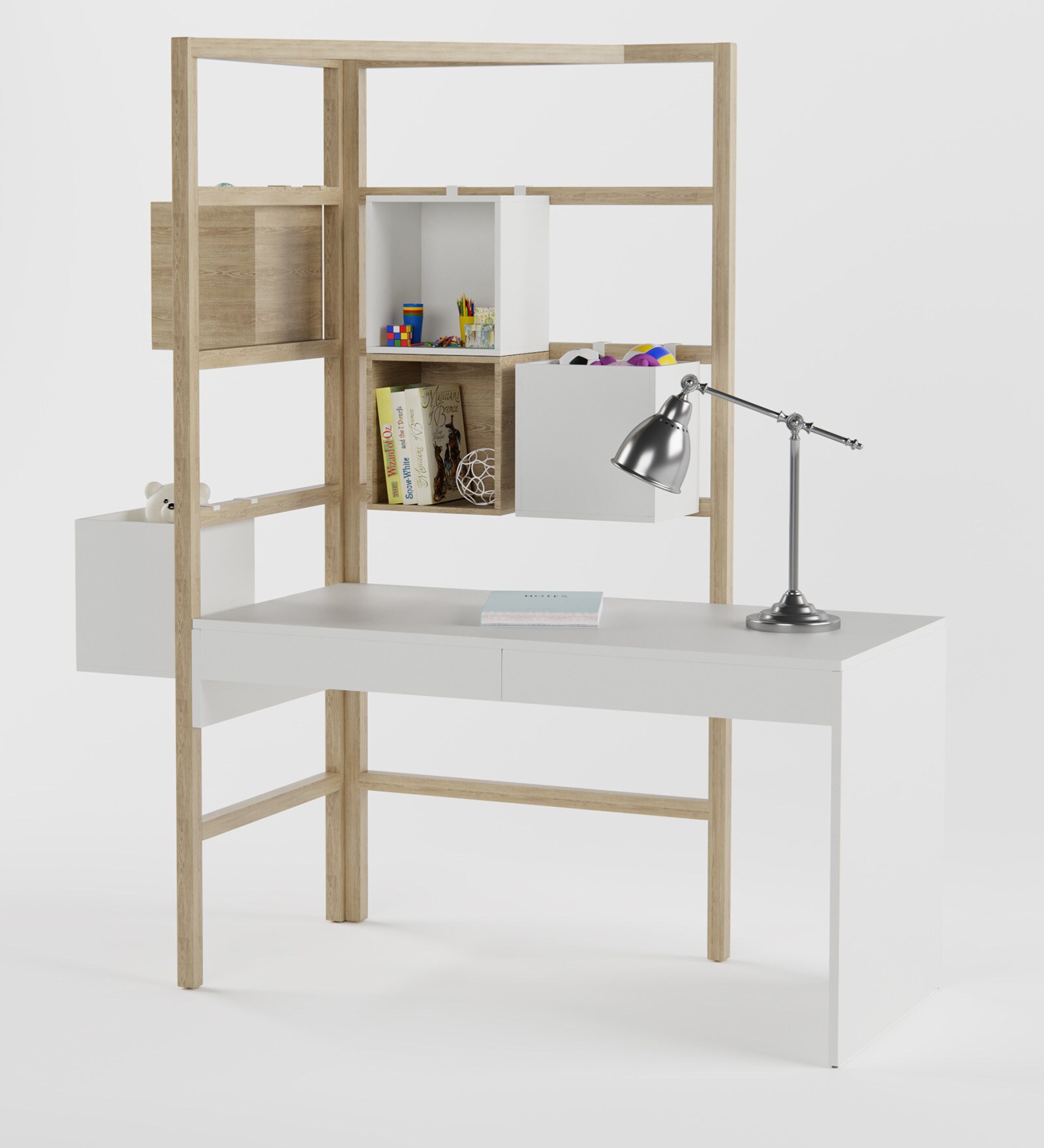 Hipster Kids Study Table in Oak & White Colour