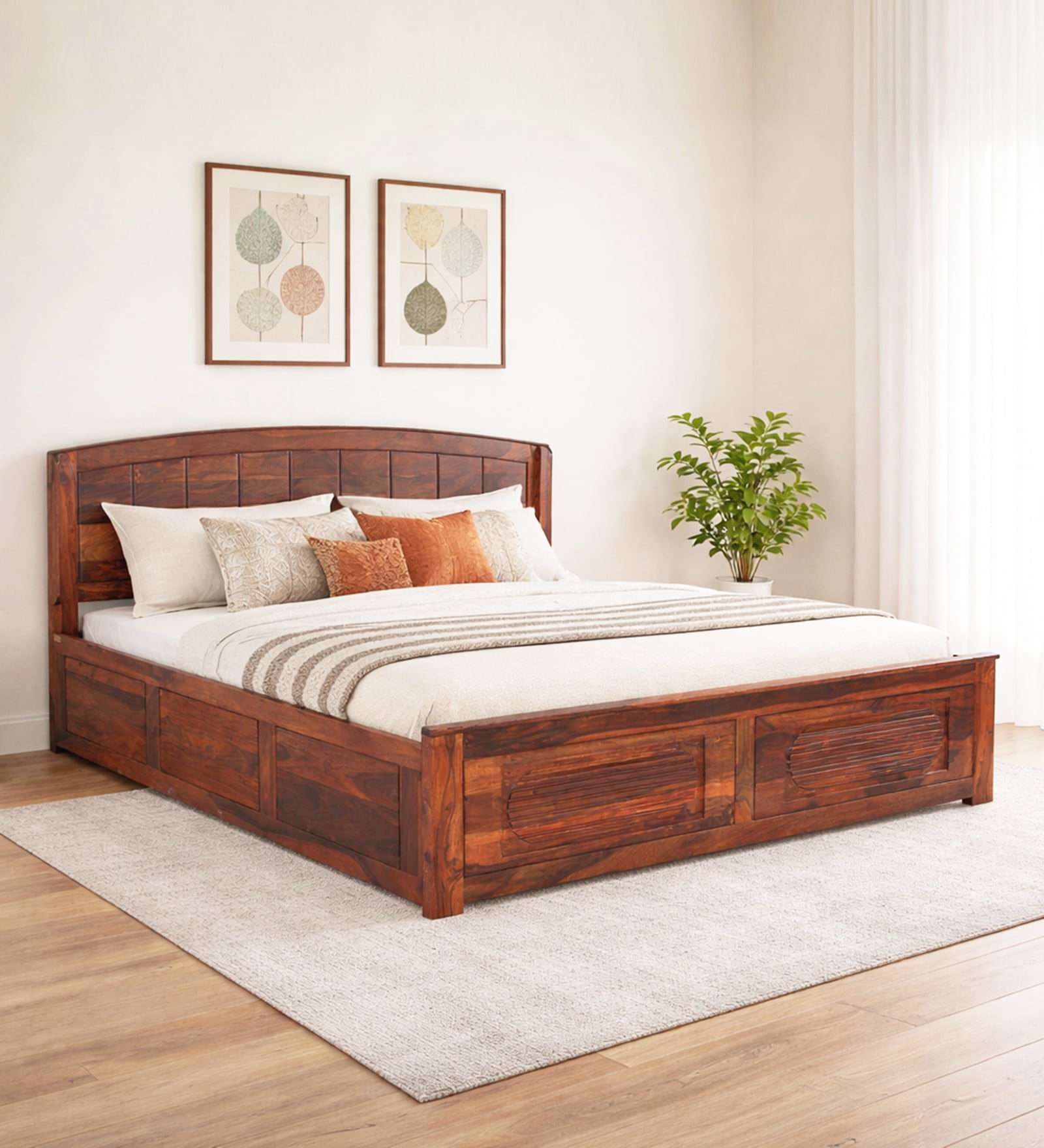 Hirm Sheesham Wood King Size Bed In Honey Oak Finish With Box Storage Hirm Sheesham Wood King Size Bed In Honey Oak Finish With Box Storage