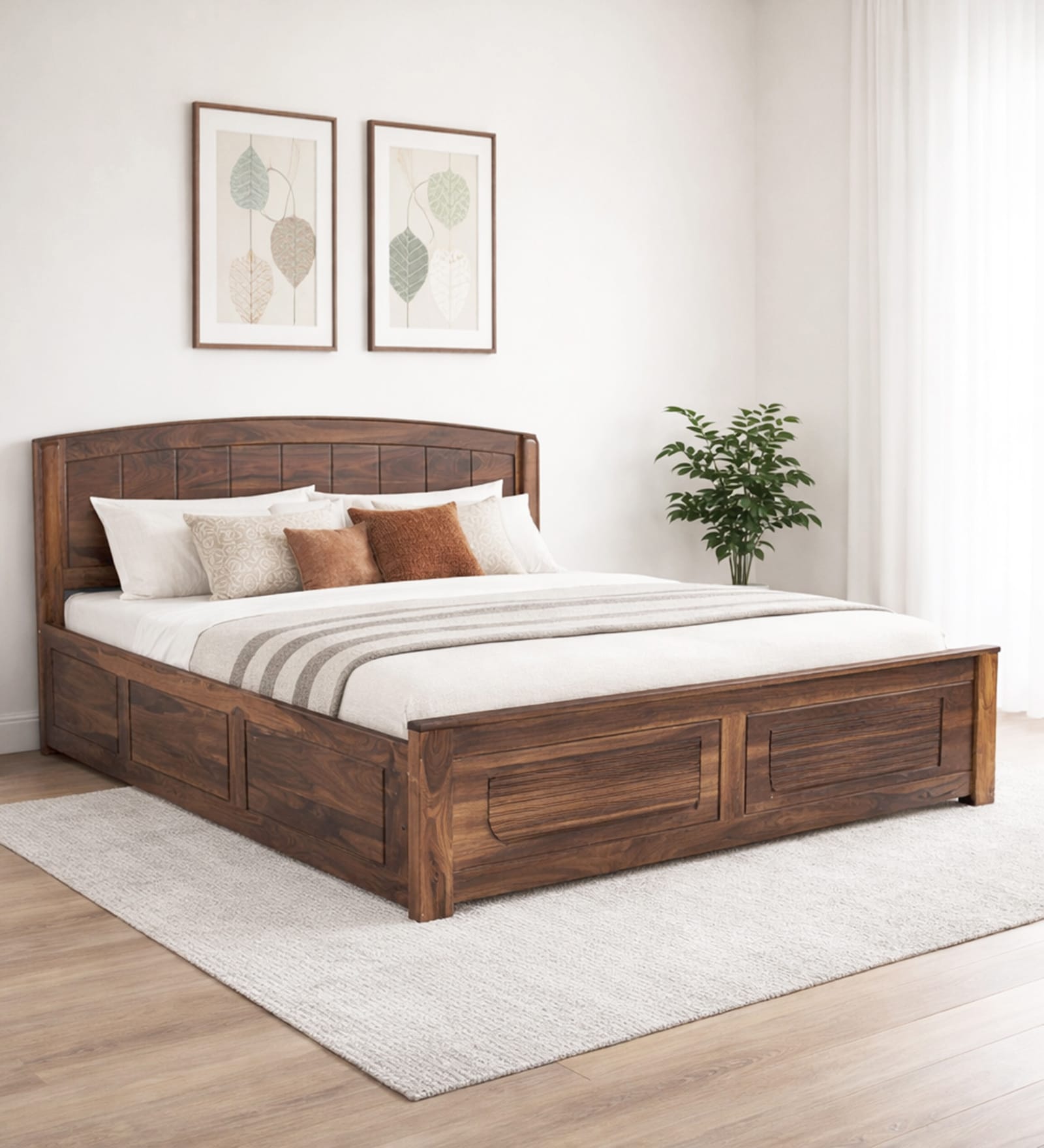 Hirm Sheesham Wood King Size Bed In Provincial Teak Finish With Box Storage