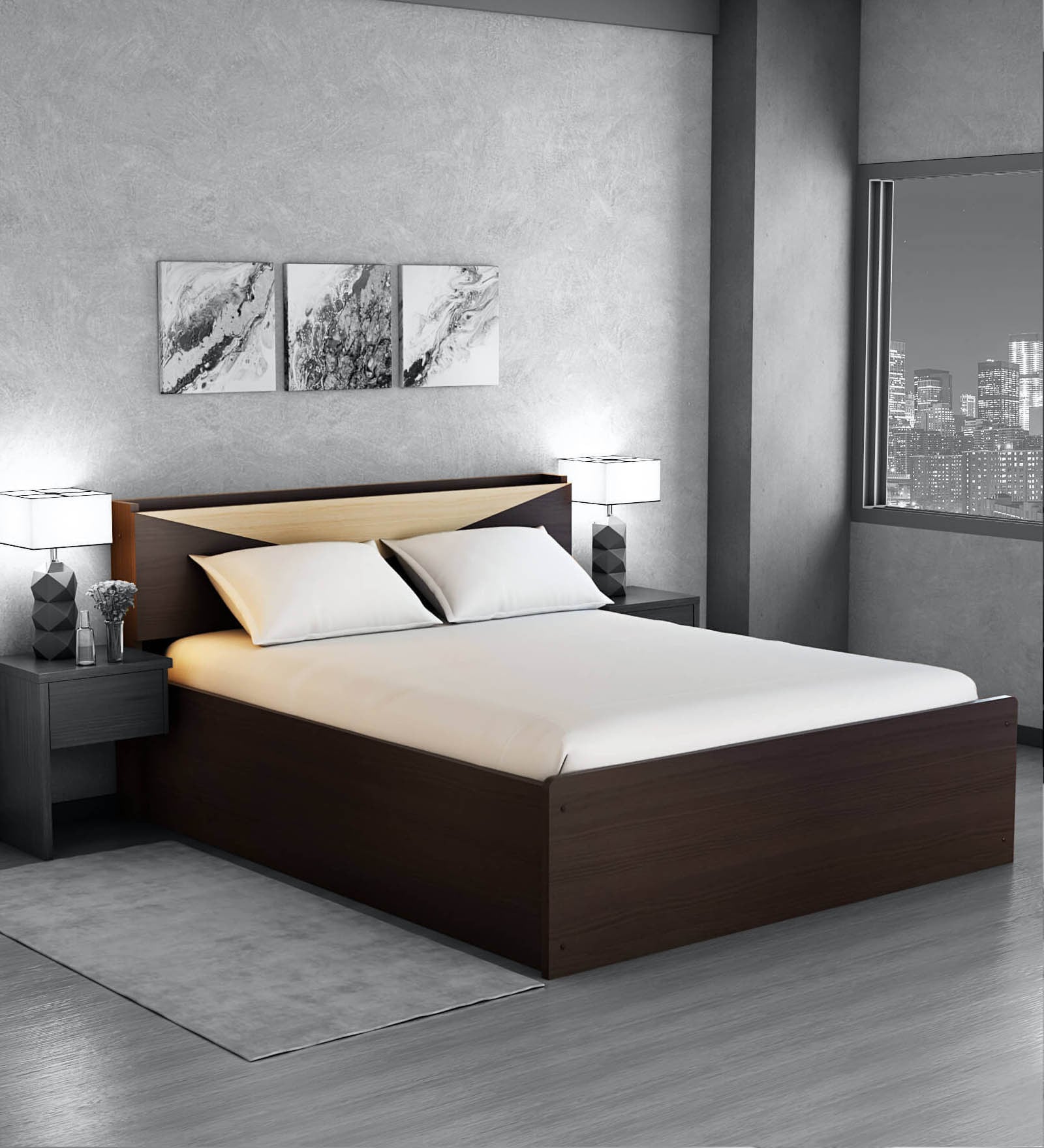 Buy Hiroki Queen Size Bed in Walnut Finish with Headboard Storage at 19 ...